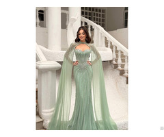 Mb40365c Hot Sale Embellished With Exquisite Beaded Crystal Elegant Cape Sleeves Prom Evening Gown