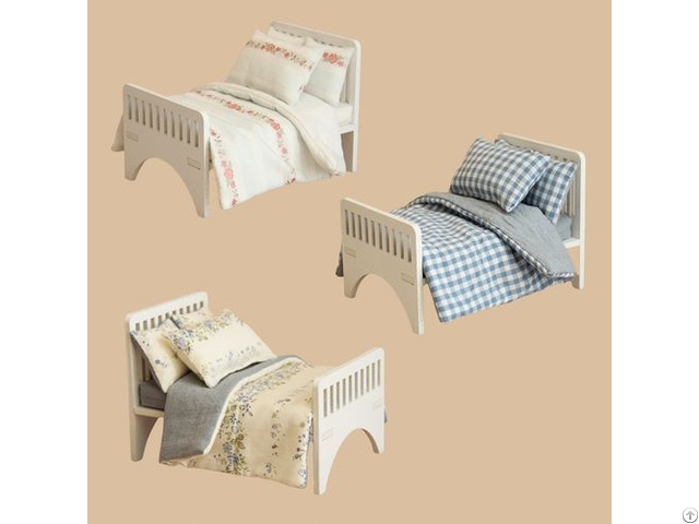 Miniature Wooden Bed With Fabric Bedings