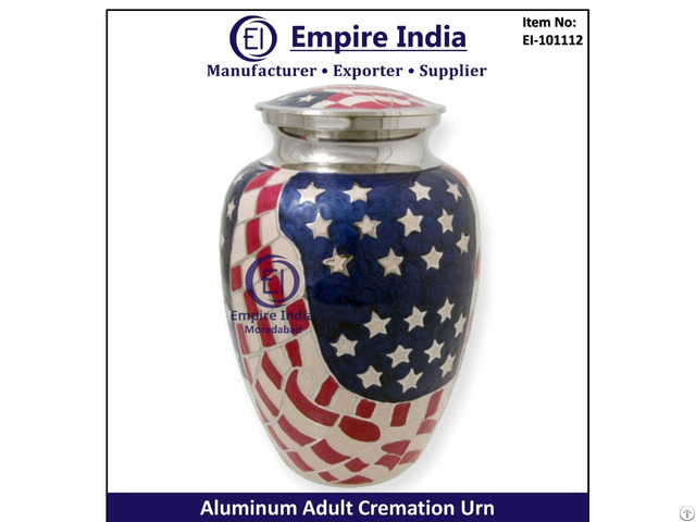 American Flag Theme Aluminum Adult Cremation Urn Patriotic Memorial Supplier Empire India