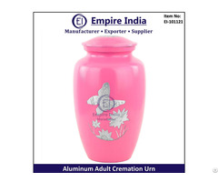 Pink Butterfly And Lotus Engraved Aluminum Adult Cremation Urn Manufacturer Empire India Moradabad