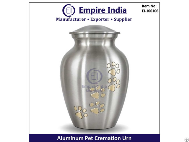 Aluminum Pet Cremation Urn With Paw Print Design Ash Storage Jar For Pets Empire India Moradabad