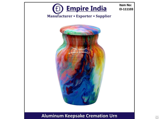 Colorful Aluminum Keepsake Cremation Urn Artistic Ash Storage Memorial Jar Empire India Moradabad