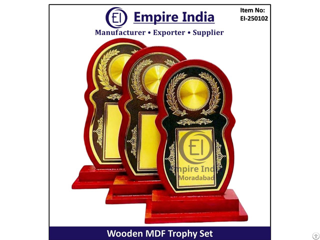 Premium Wooden Mdf Trophy Set With Laurel Design Custom Award Plaque Manufacturer Empire India