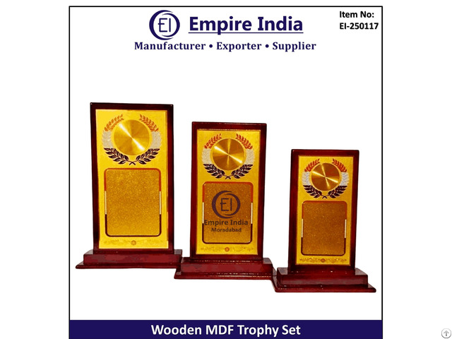 Rectangular Wood Mdf Trophy Set With Laurel Motif Customizable Award Plaque Empire India Moradabad