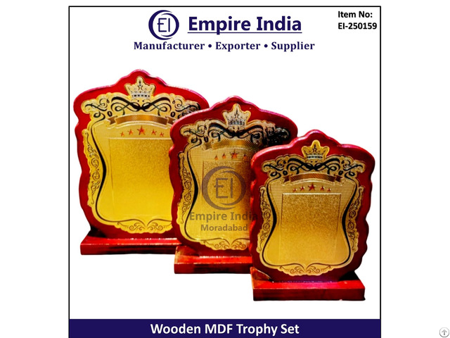 Crown Design Wooden Mdf Trophy Set Royal Award Plaque Manufacturer Empire India Moradabad