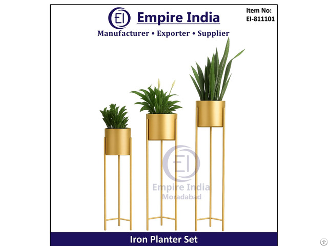 Modern Iron Planter Set With Stand Designer Metal Flower Pots For Home And Office Decor Empire India