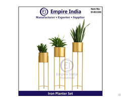 Modern Iron Planter Set With Stand Designer Metal Flower Pots For Home And Office Decor Empire India
