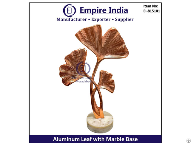 Aluminum Leaf Table Decor With Marble Base Designer Metal And Stone Decorative Piece Empire India