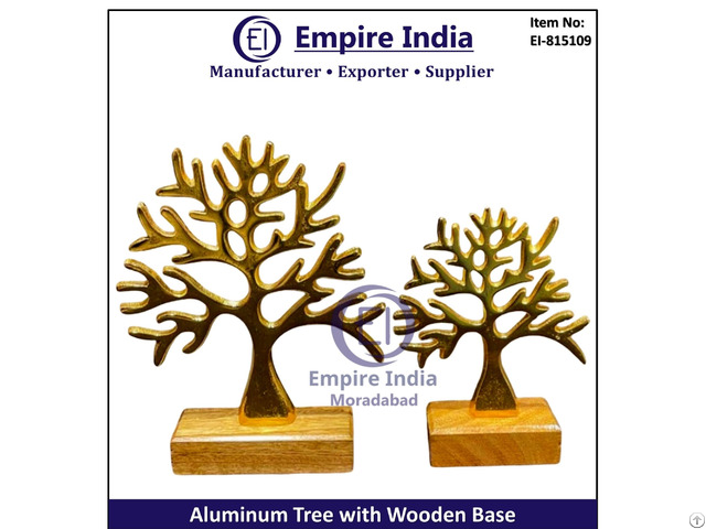 Aluminum Tree Table Decor With Wooden Base Modern Metal Art Sculpture Set Empire India Moradabad