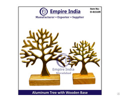 Aluminum Tree Table Decor With Wooden Base Modern Metal Art Sculpture Set Empire India Moradabad