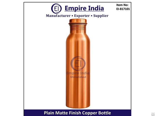 Plain Matte Finish Copper Water Bottle Pure Ayurvedic Drinkware Empire India Moradabad