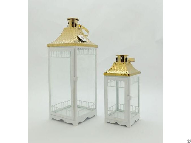 Stainless Steel Lanterns Simple European Style Iron Candle Holders With Clear Glass