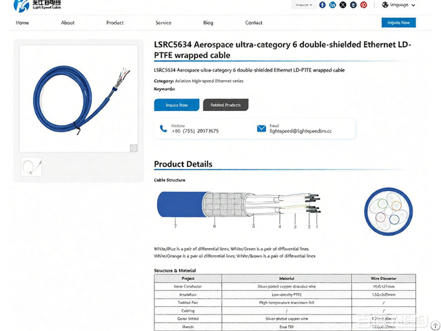 Lsrc5634 Aerospace Ultra Category 6 Double Shielded Ethernet Ld Ptfe Wrapped Cable