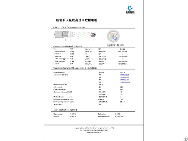 Lsrc5513 Aerospace Super Five Category Double Shielded Ethernet Ld Ptfe Wrapped Cable