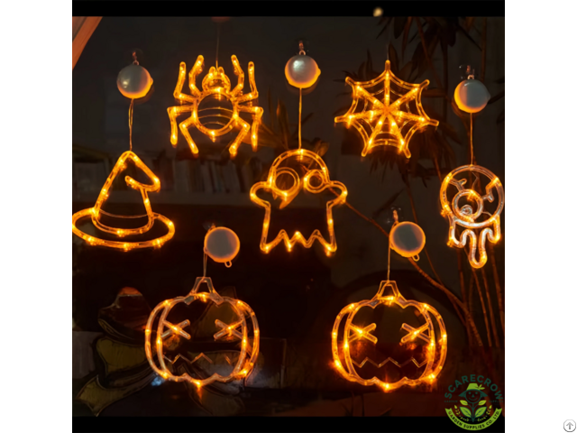 Halloween Led Window Hanging Light With Suction Cup Pumpkin Bat Ghost And Spider Battery Powered
