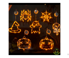 Halloween Led Window Hanging Light With Suction Cup Pumpkin Bat Ghost And Spider Battery Powered