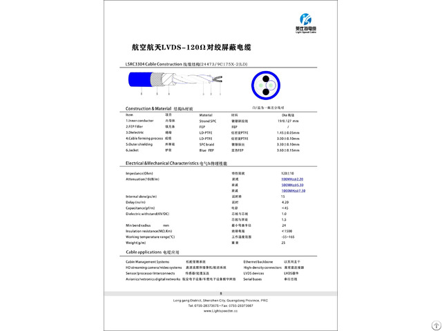 Lsrc3304 Aerospace Lvds 120Ω Star Quad Shielded High Speed Data Cable