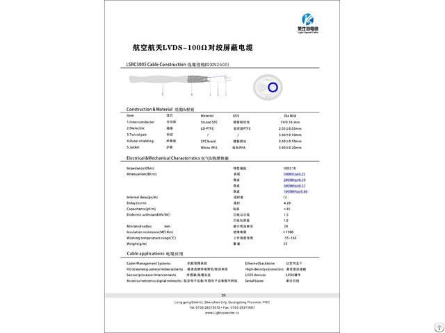 Lsrc3005 Aerosapce Lvds 100 Ohm Star Quad Shielded High Speed Data Cable