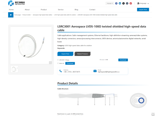 Lsrc3001 Aerosapce Lvds 100 Ohm Twisted Shielded High Speed Data Cable