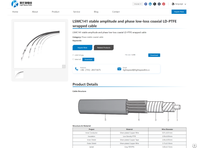 Lsmc141 Stable Amplitude And Phase Low Loss Coaxial Ld Ptfe Wrapped Cable