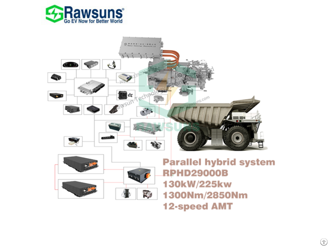 Rawsuns 130 225kw Hybrid Electric Pmsm Motor 12 Speed Amt Gearbox Powertrain
