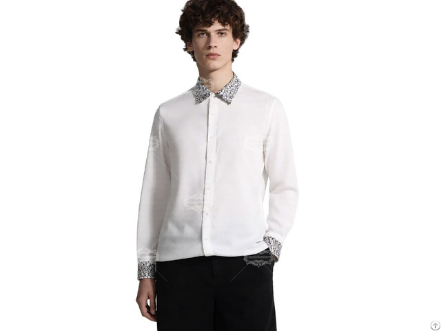 White Monogram Trim Dress Shirt