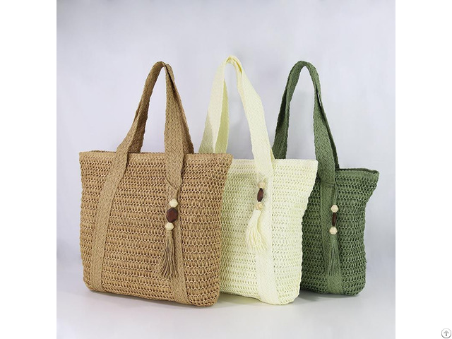 Boho Handmade Straw Beach Tote With Tassel