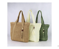 Boho Handmade Straw Beach Tote With Tassel