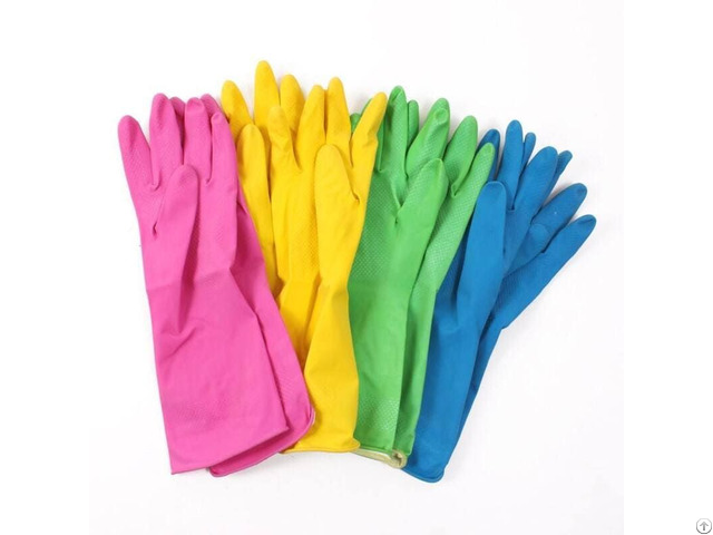 Household Latex Gloves Dip Flocklined Kitchen Cleaing