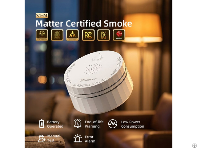 Ul217 10th Certified Matter Smoke Alarm With Replaceable Battery And Smart Home Integration