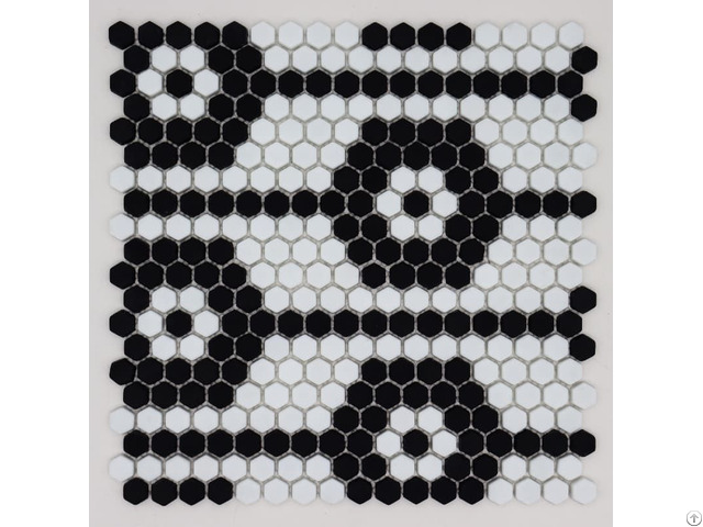 Black And White Hexagon Recycled Glass Flower Mosaic