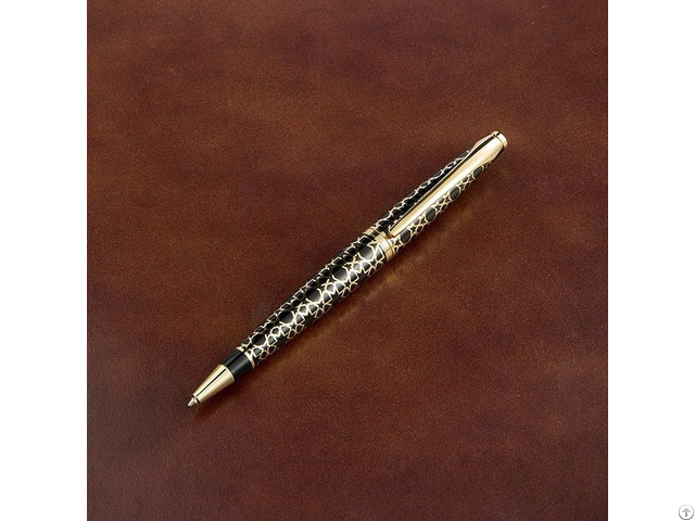 Engraved Metal Ballpoint Pen Black Gold Luxury