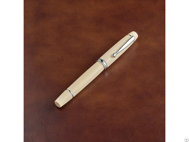 Custom Ivory Resin Fountain Pen Silver Accent