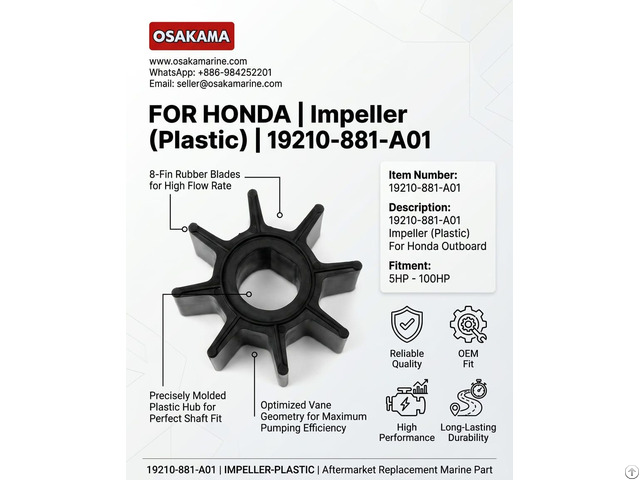 Plastic Impeller 19210 881 A01 For Honda Outboard