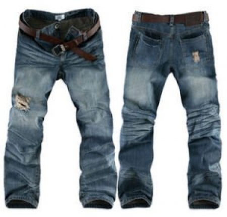 Chic Mens Stone Heavy Wash Broken Hole Denim Jeans Pant