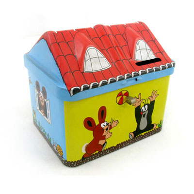 Children S Money Coin Bank Box Piggy House Shape Saving Tin With Lock