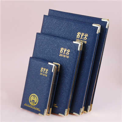 Dark Blue Pu Cover Diary Notebook With Metal Corner