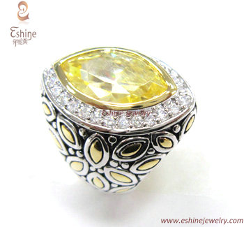 Fantastic Sterling Silver Jewelry Designer Inspired Ring With Marquise Yellow Cz Stones