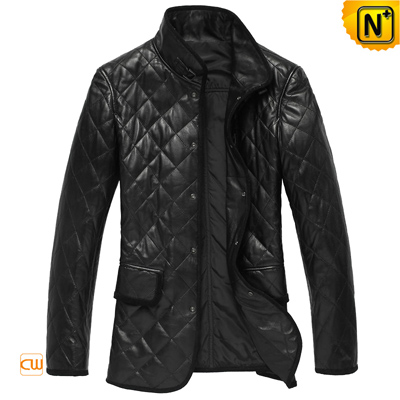 Men S Designer Checker Padded Real Leather Coat