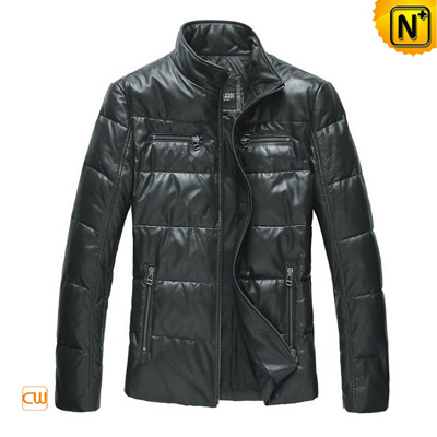 Men S Fashion Zipper Sleeve Leather Down Jacket