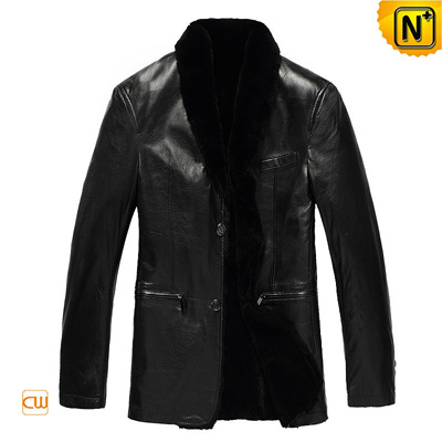 Men S Slim Genuine Black Fur Lined Sheepskin Coat