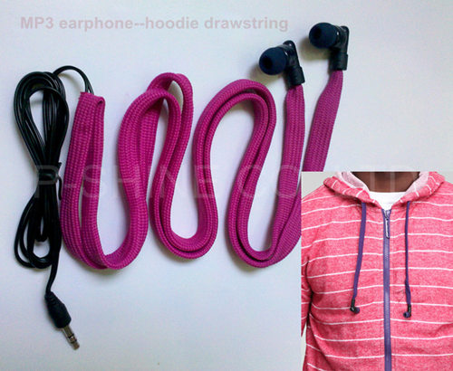 New Washable Headphone For Hoodie Garment Drawstrings Waterproof Mp3 Earphone