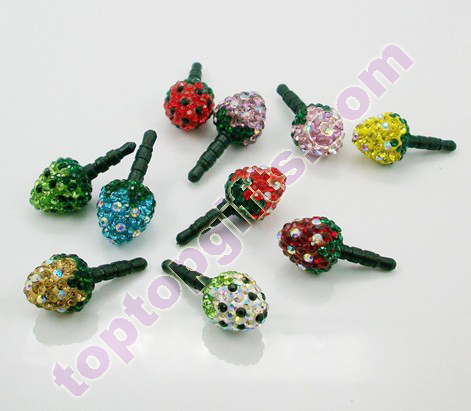 Strawberry Rhinestone Earphone Dust Cap Cell Phone Decoration