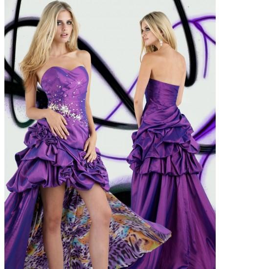 Taffeta Print Satin Sweetheart Flattering Pleated Bodice Chapel Train Evening Dresses E51