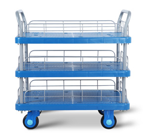 Three Layers Plastic Mute Handcart High Quality Noiseless Platform Hand Trolley