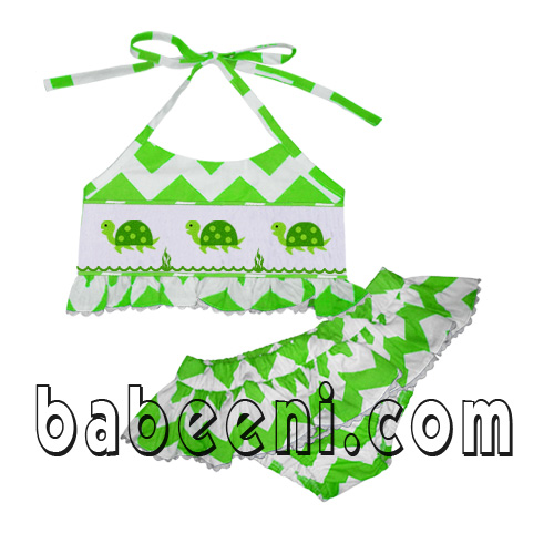 Turtles Lime Green Hand Smocked Bikinis