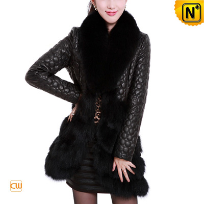 Women S Designer Embroidered Sheepskin Leather Fox Fur Coat