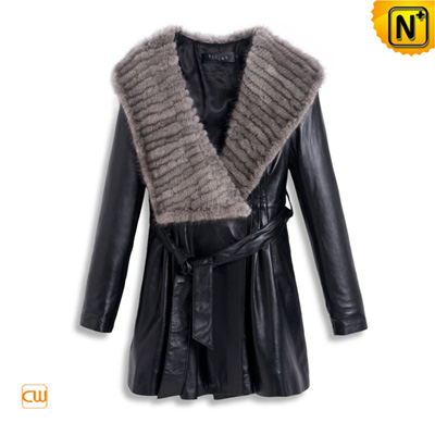 Women S Slim Braided Mink Fur Sheepskin Leather Coat