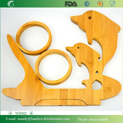 Wr019 Dolphin Shaped Folding Bamboo Wood Wine Rack Holder Single Bottle