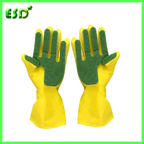 Cleaning Glove With Scouring Pad Sponge Gloves Latex